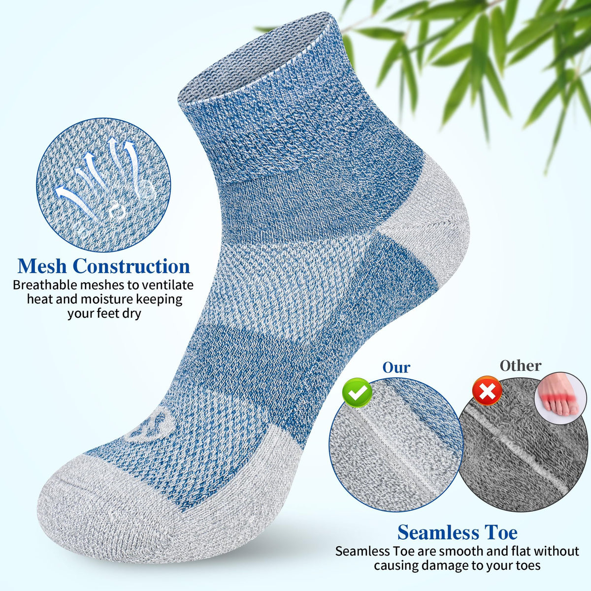 Diabetic Socks for Men, 10 Pairs Ankle & Low Cut Size 9-15 N3915