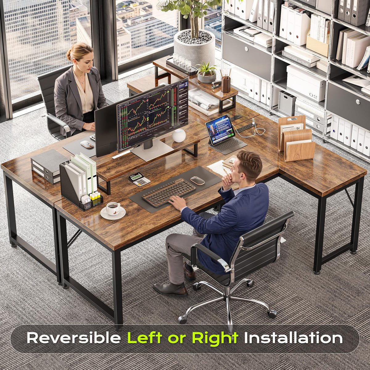 53" L Shaped Computer Desk with Outlets N88967
