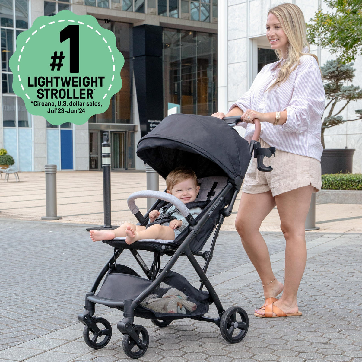 Compact Fold Stroller with Oversized Canopy and Extra-Large Storage, Gray R22375