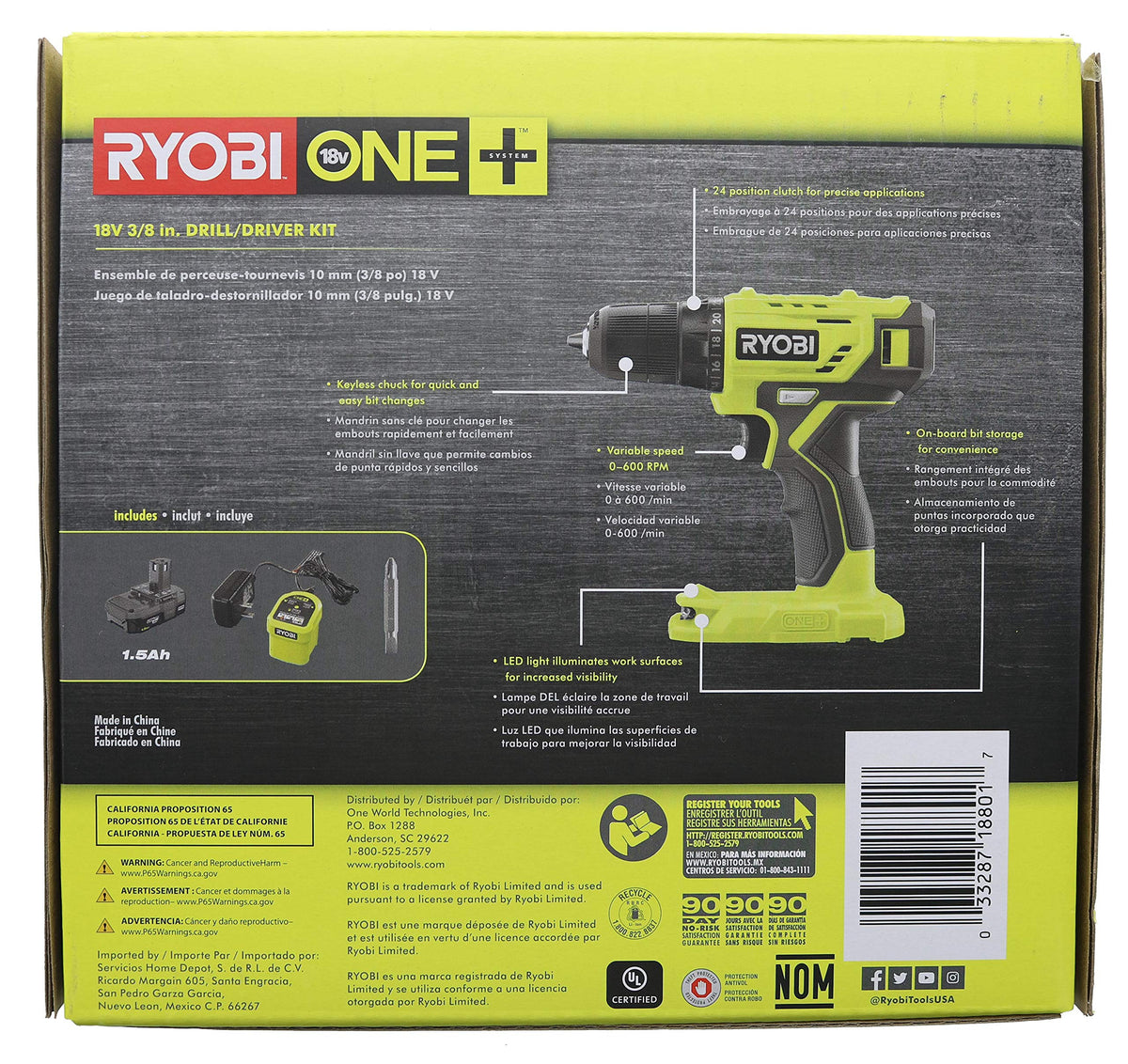 18-Volt Cordless 3/8 in. Drill/Driver Kit with Battery and Charger F780099