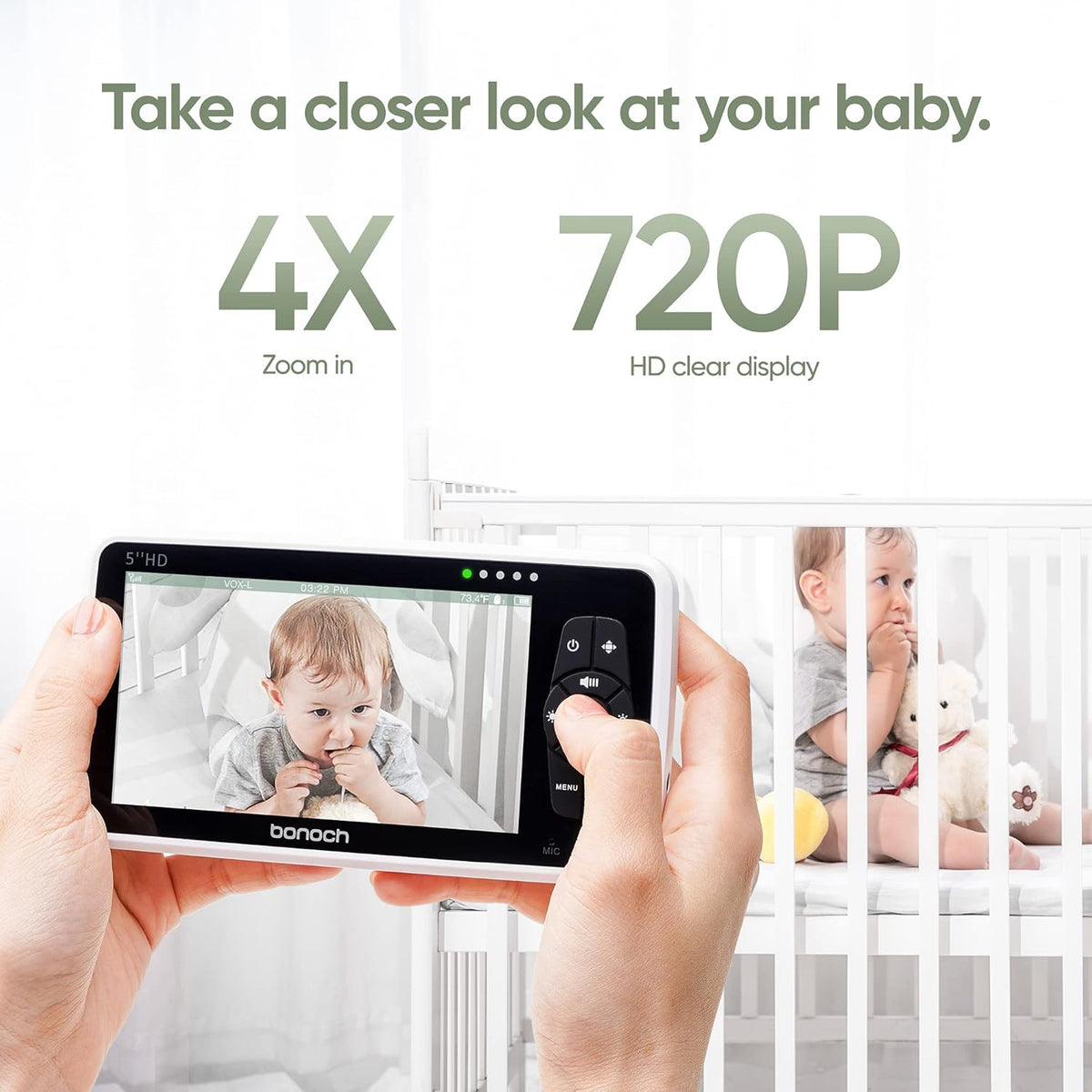 Video Baby Monitor with Camera and Audio, 720P HD Display, Night Vision, 2-Way Audio N215230